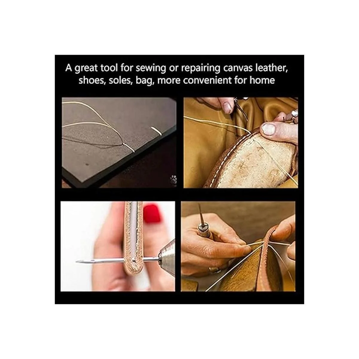Oumefar Punzón de costura de cuero con 3 agujas de costura_2