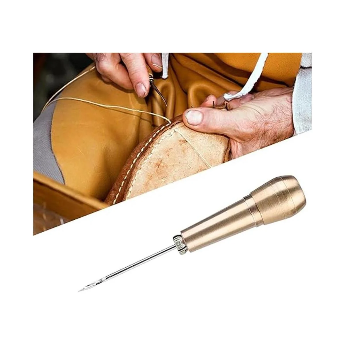 Oumefar Punzón de costura de cuero con 3 agujas de costura_5