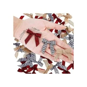 Mini lazo de arpillera de Navidad lazo a cuadros blanco y_3