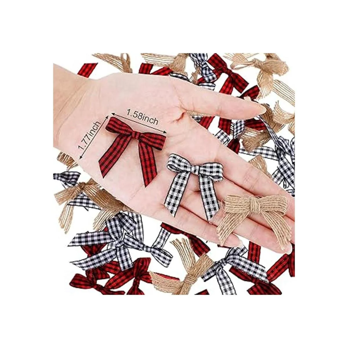 Mini lazo de arpillera de Navidad lazo a cuadros blanco y_3