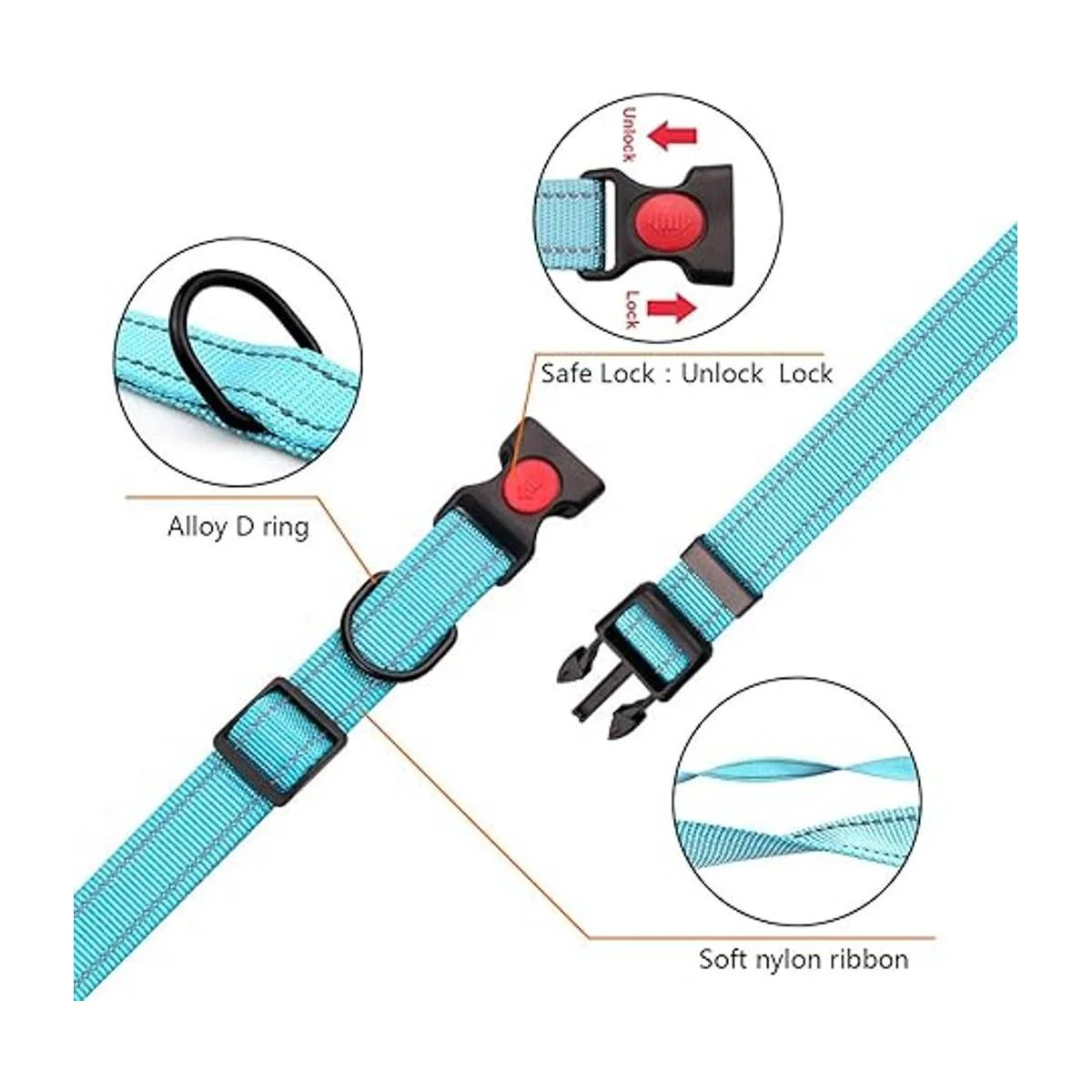 Juego de collar y correa reflectante para perro con_2