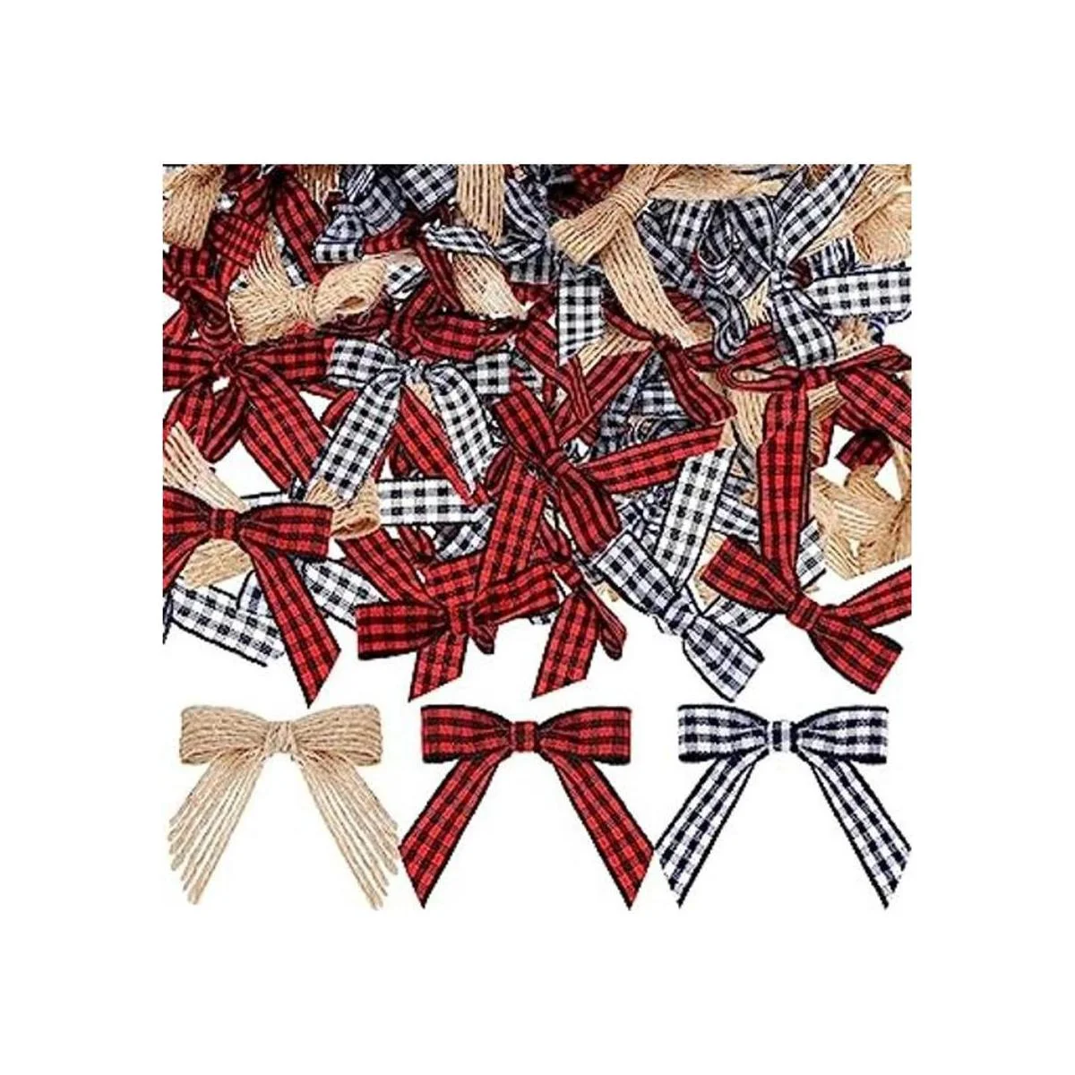 Mini lazo de arpillera de Navidad lazo a cuadros blanco y_1