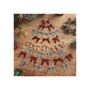 Mini lazo de arpillera de Navidad lazo a cuadros blanco y_4