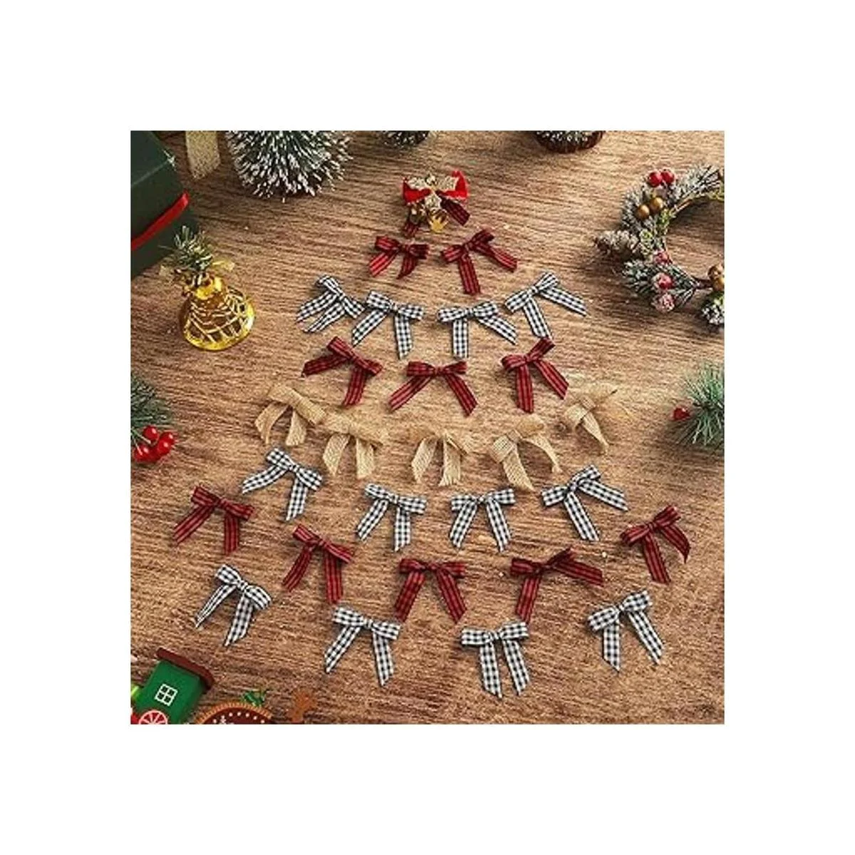 Mini lazo de arpillera de Navidad lazo a cuadros blanco y_4