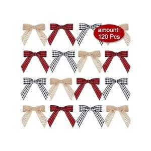 Mini lazo de arpillera de Navidad lazo a cuadros blanco y_2