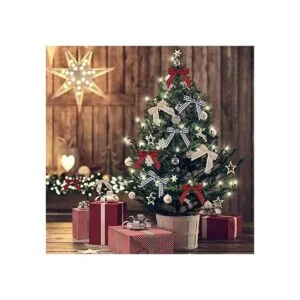 Mini lazo de arpillera de Navidad lazo a cuadros blanco y_6