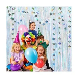 Cortinas iridiscentes de flecos de oropel para fiesta de_3