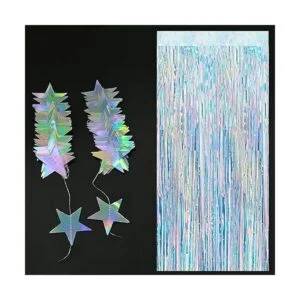 Cortinas iridiscentes de flecos de oropel para fiesta de_4