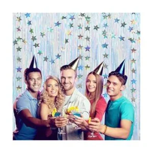 Cortinas iridiscentes de flecos de oropel para fiesta de_6