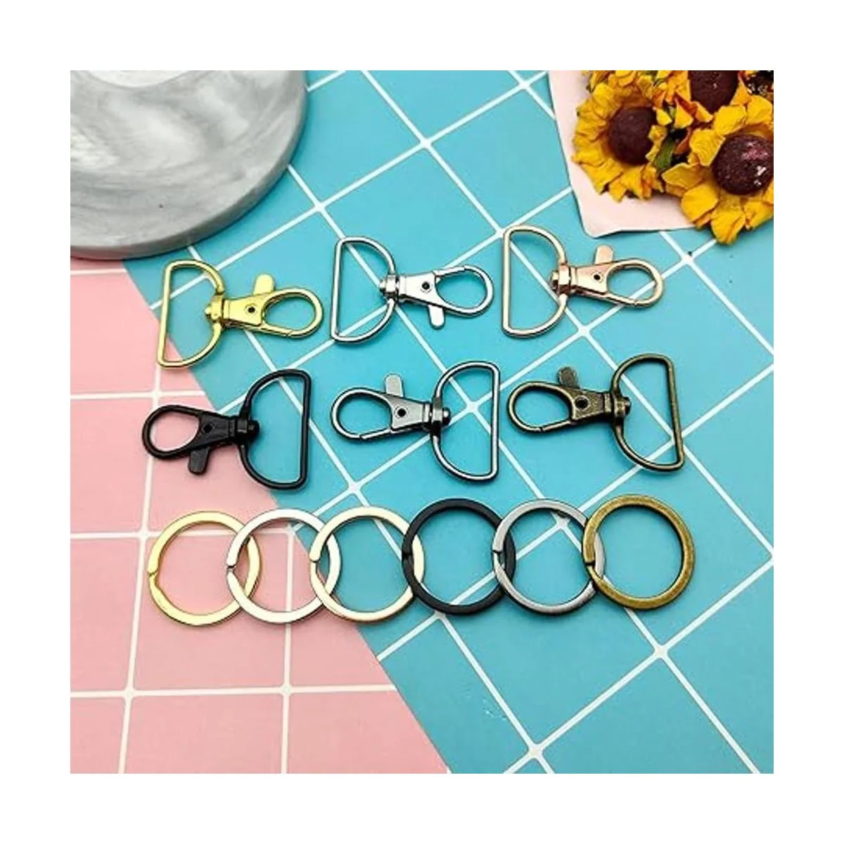 60 ganchos giratorios con llaveros ganchos de metal para_7