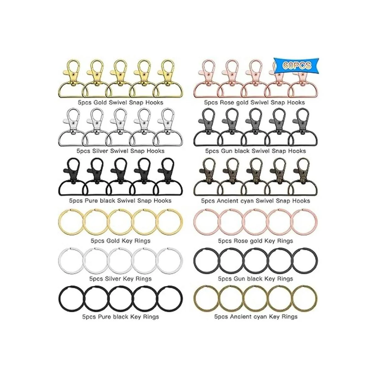 60 ganchos giratorios con llaveros ganchos de metal para_2