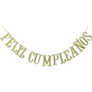 Feliz Cumpleaños con purpurina dorada decoración de_1