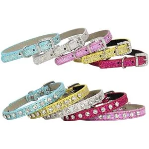 HOWWFALY Collar de piel sintética con diamantes de_6