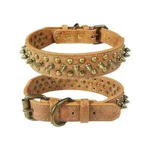 Kawagogo Collar de perro con tachuelas collar de piel_2