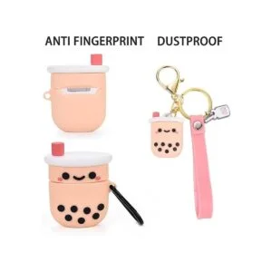 Bonita funda para Airpod con llavero femenino diseño de té_4