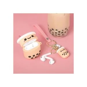 Bonita funda para Airpod con llavero femenino diseño de té_3