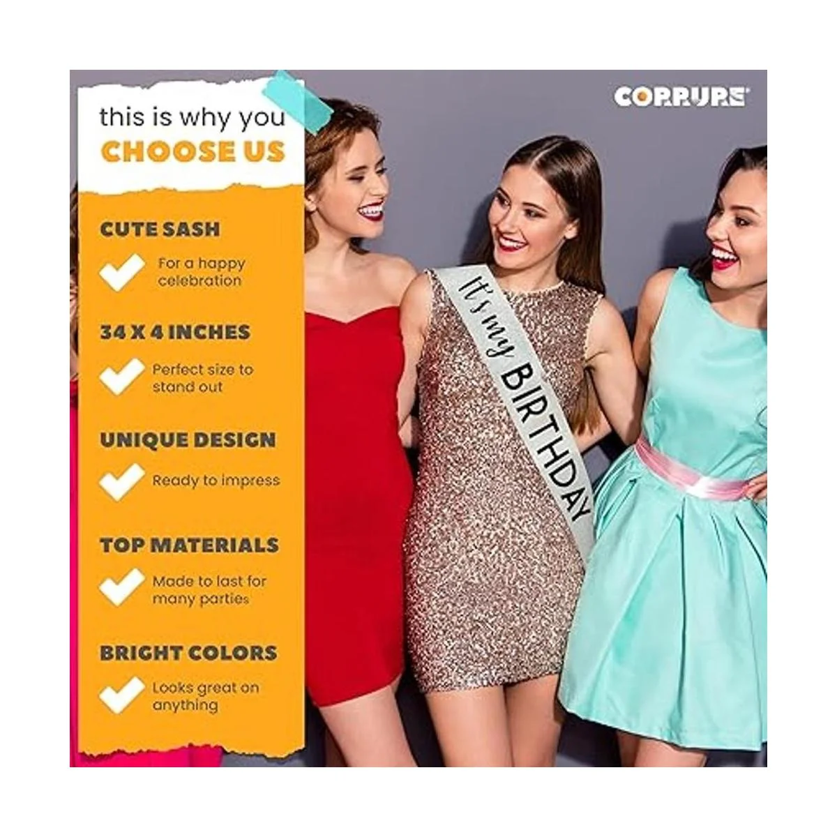 CORRURE Banda de cumpleaños con purpurina de Its My_3