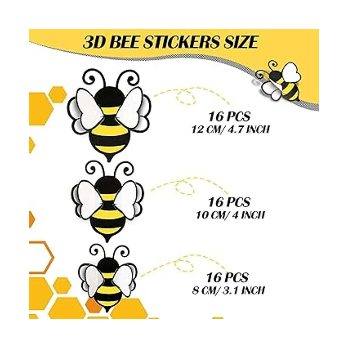 48 calcomanías 3D de abejorro amarillo decoración de_2