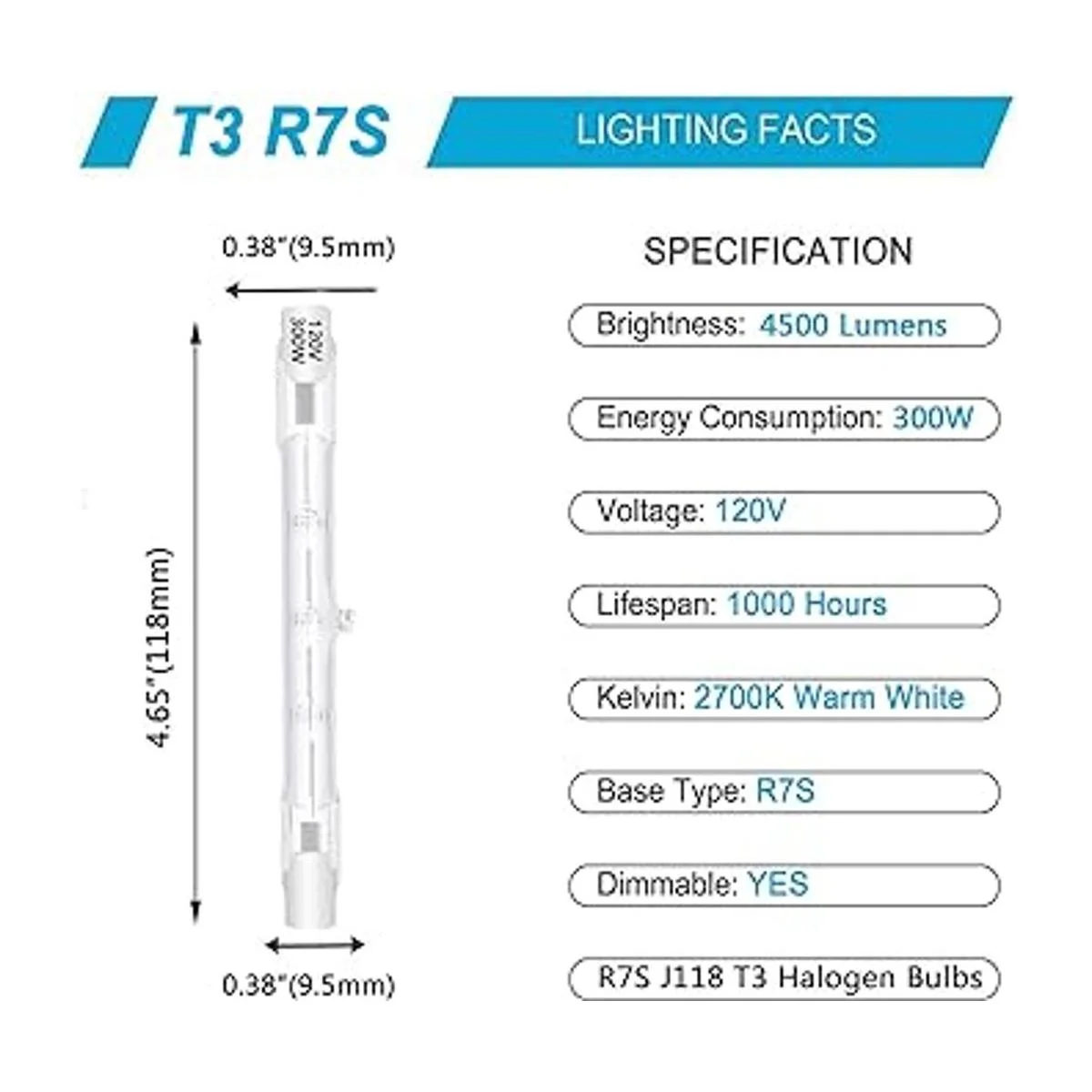Paquete de 4 bombillas halógenas R7S de 4.646 in T3 300_2
