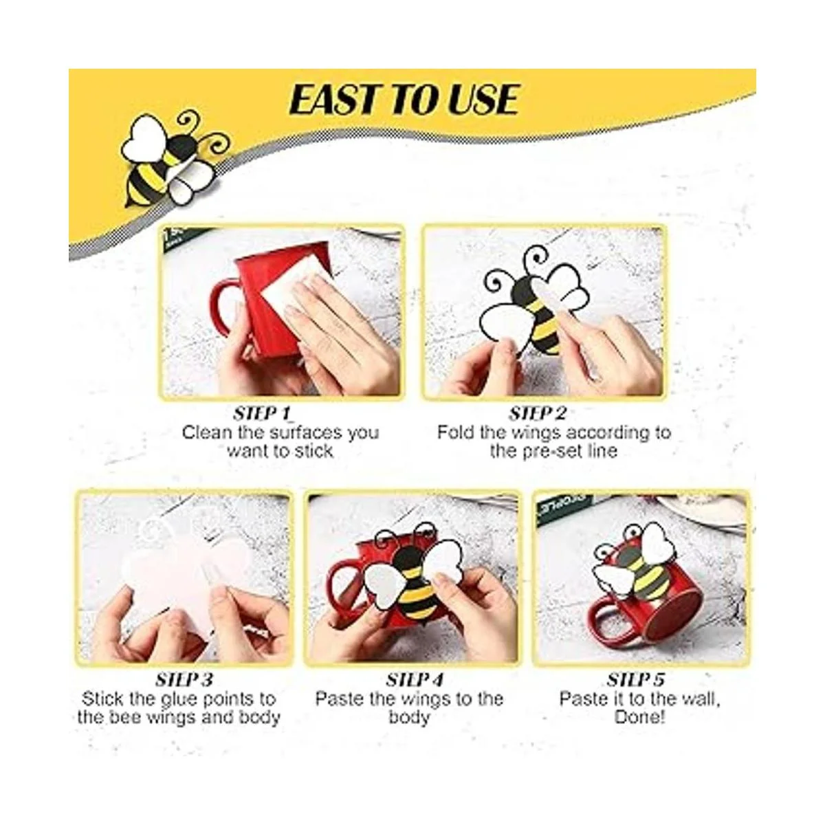 48 calcomanías 3D de abejorro amarillo decoración de_3