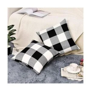 Tosewever Juego de 2 fundas de almohada a cuadros de_5