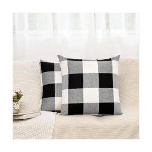 Tosewever Juego de 2 fundas de almohada a cuadros de_3