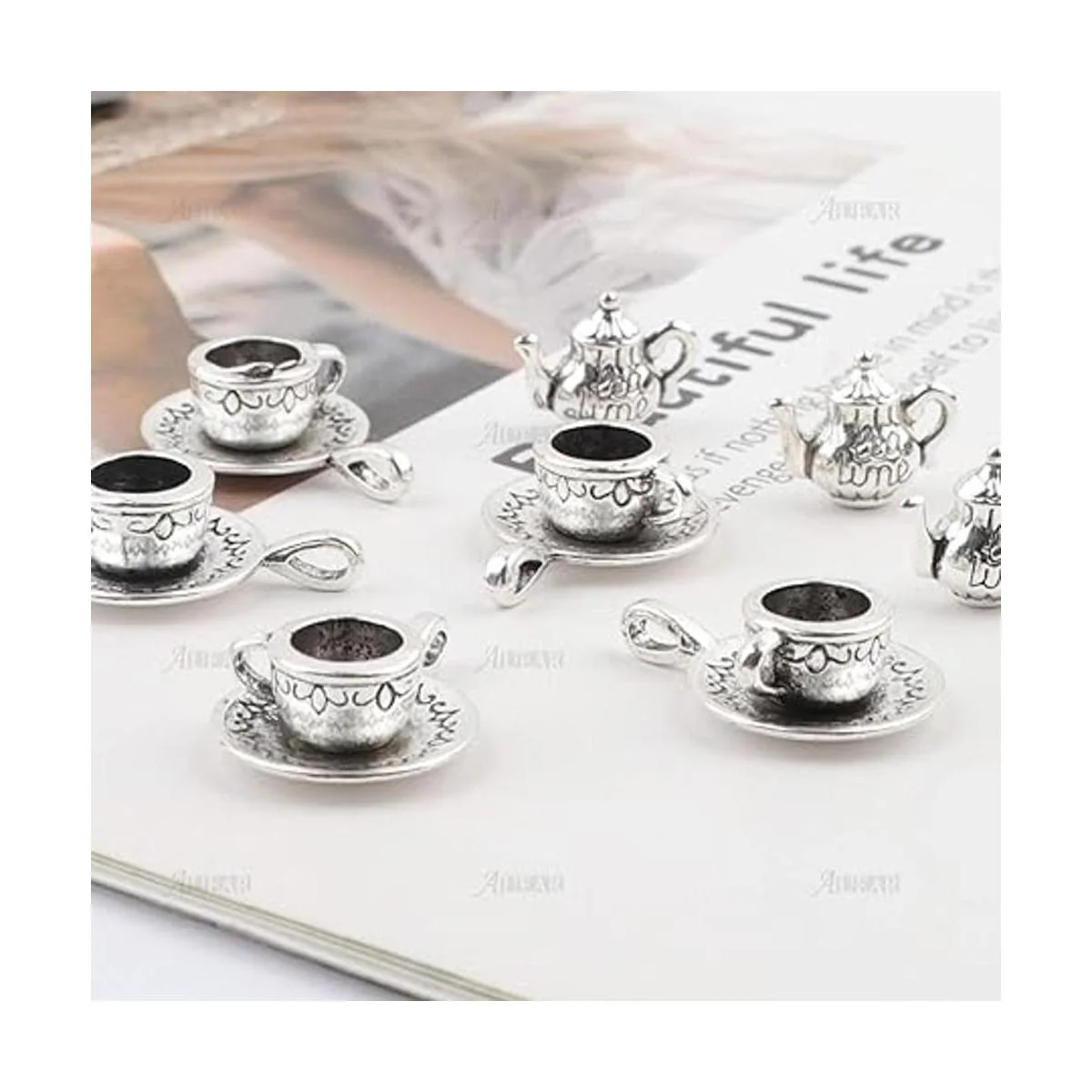 AUEAR Paquete de 40 colgantes de taza de té para hacer_6