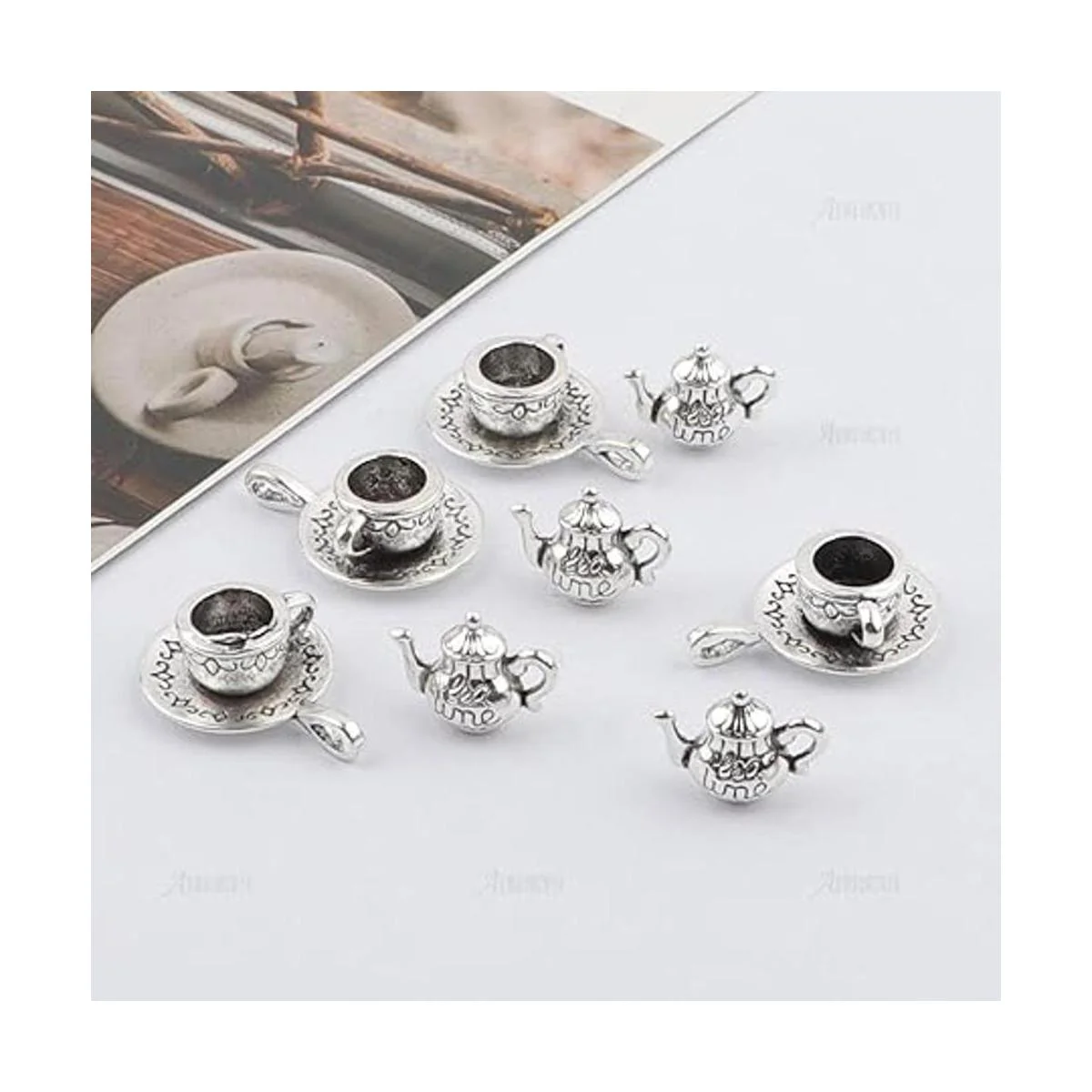 AUEAR Paquete de 40 colgantes de taza de té para hacer_4