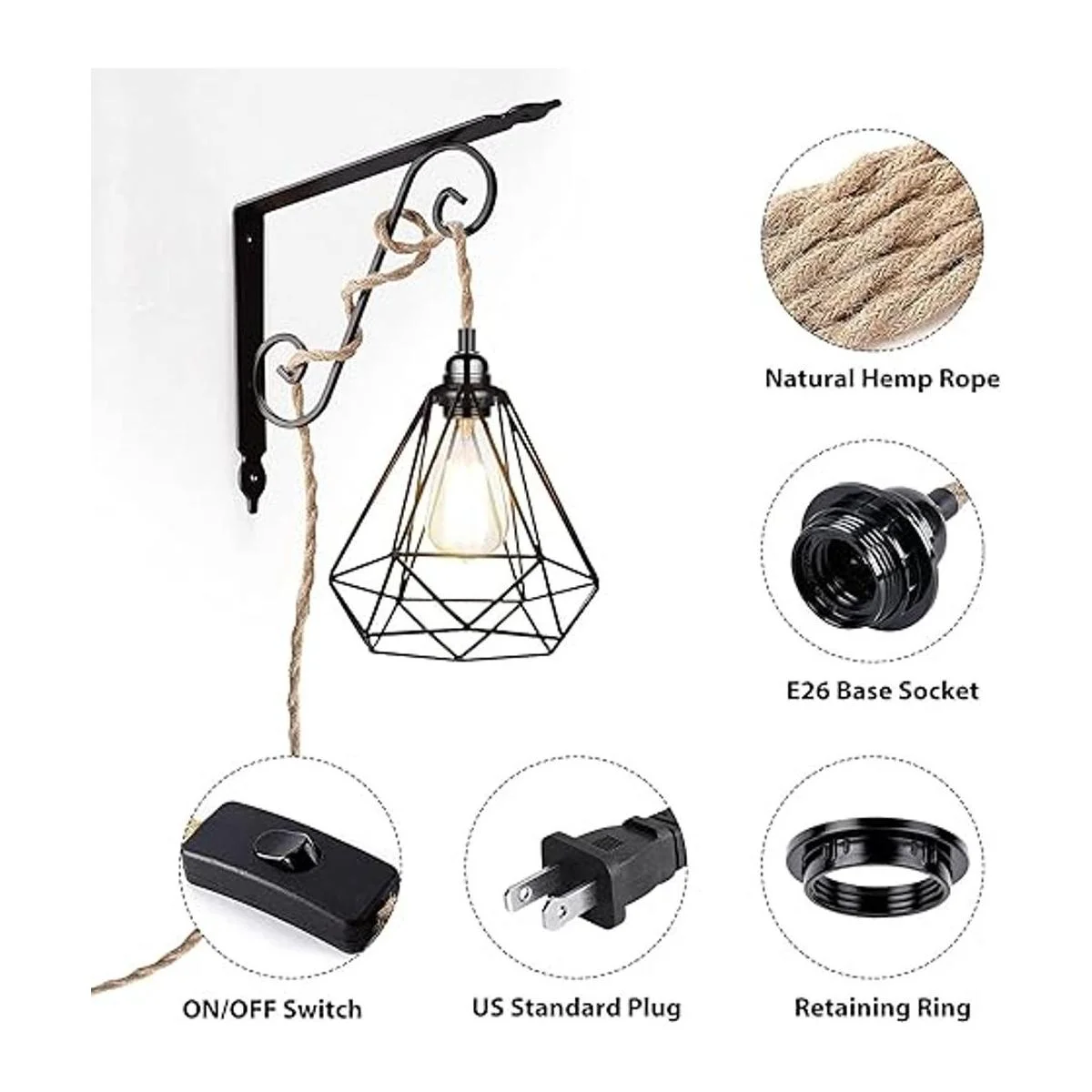 Lámpara colgante enchufable cable de luces colgantes de_4