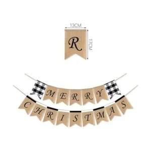 SWYOUN Burlap Merry Christmas Banner Buffalo Check Plaid_4