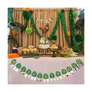 Bandera tropical de 12 meses de hoja 1er cumpleaños con_5