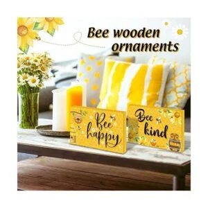 Jetec 2 piezas de letrero de madera feliz de abeja_5