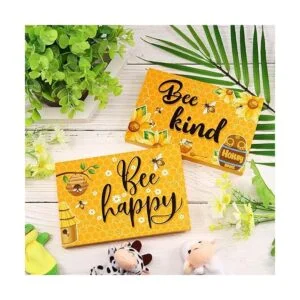 Jetec 2 piezas de letrero de madera feliz de abeja_3