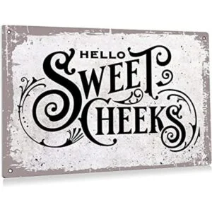 BEASTZHENG Retro Hello Sweet Cheeks Baño Metal Tin Sign_1