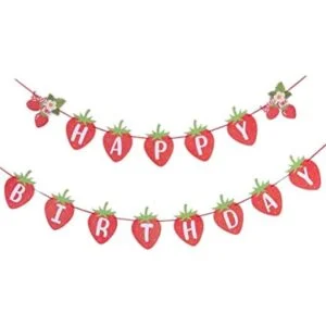 Banner de feliz cumpleaños de fresa con diseño de bayas_1
