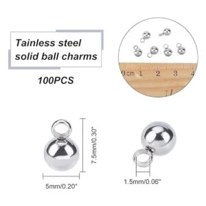 PH PandaHall 100 colgantes redondos de acero inoxidable_5