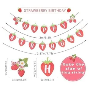Banner de feliz cumpleaños de fresa con diseño de bayas_4