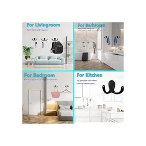 3 ganchos de doble punta negros para baños ducha montada_4