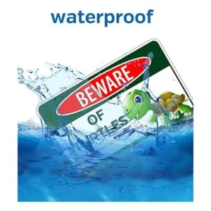 Letrero de metal con texto en inglés Beware of Turtles_4