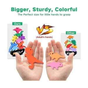 FFTROC Juguetes de dinosaurio apilables de madera para_5