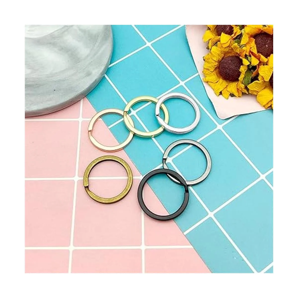 60 anillos planos de metal llavero anillo redondo plano_7