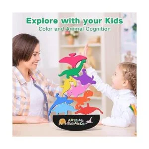 FFTROC Juguetes de dinosaurio apilables de madera para_3