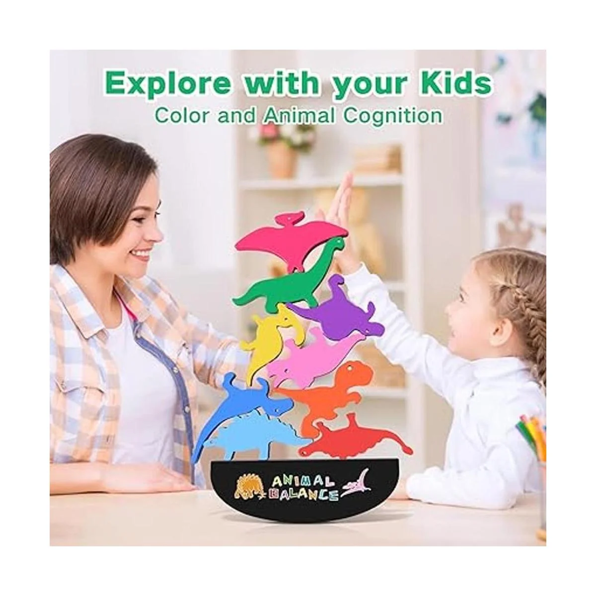 FFTROC Juguetes de dinosaurio apilables de madera para_3