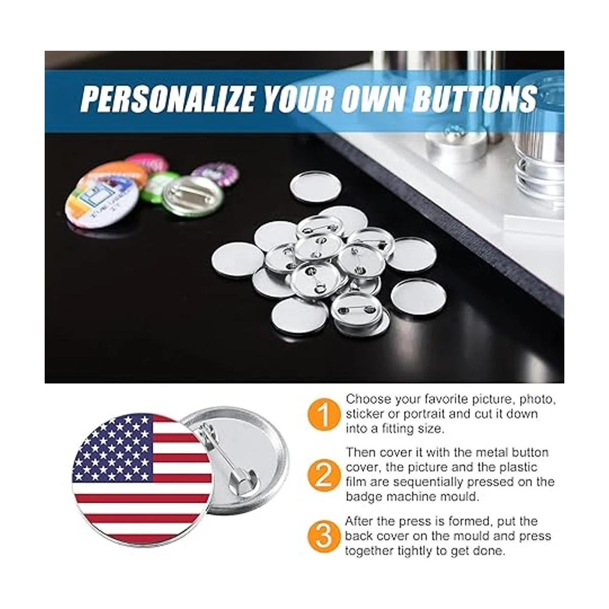 300 piezas de suministros para hacer botones en blanco_5