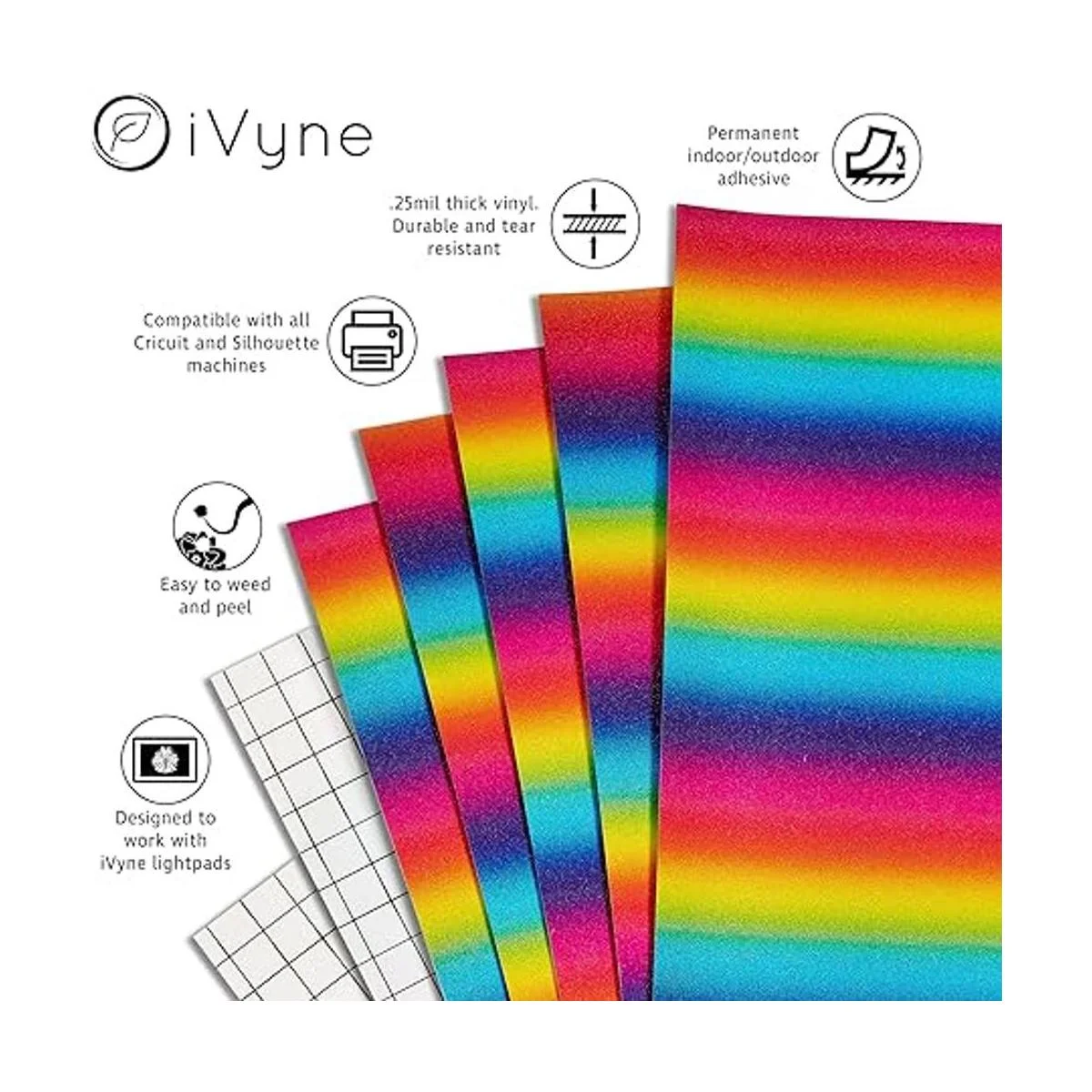 iVyne Paquete de 5 hojas de vinilo con purpurina arcoíris_2