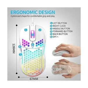 Mouse para juegos con cable de panal de abeja_6
