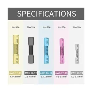 50 conectores de tope termocontraíbles amarillos 1210 AWG_2