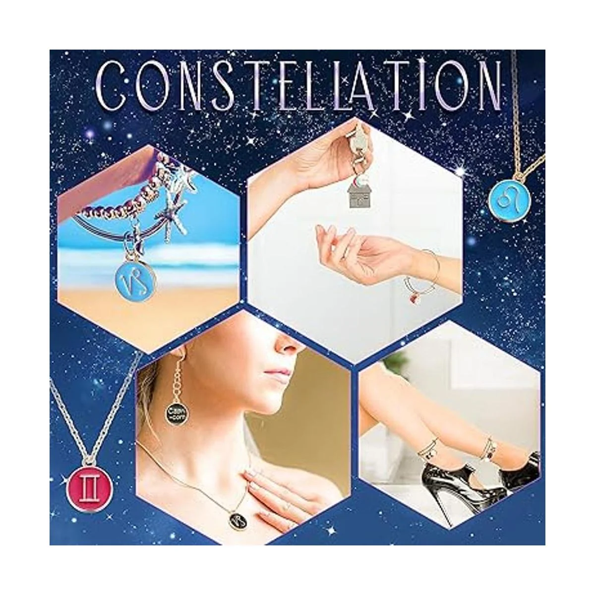 Henoyso 72 dijes de signo del zodiaco redondos de metal_2