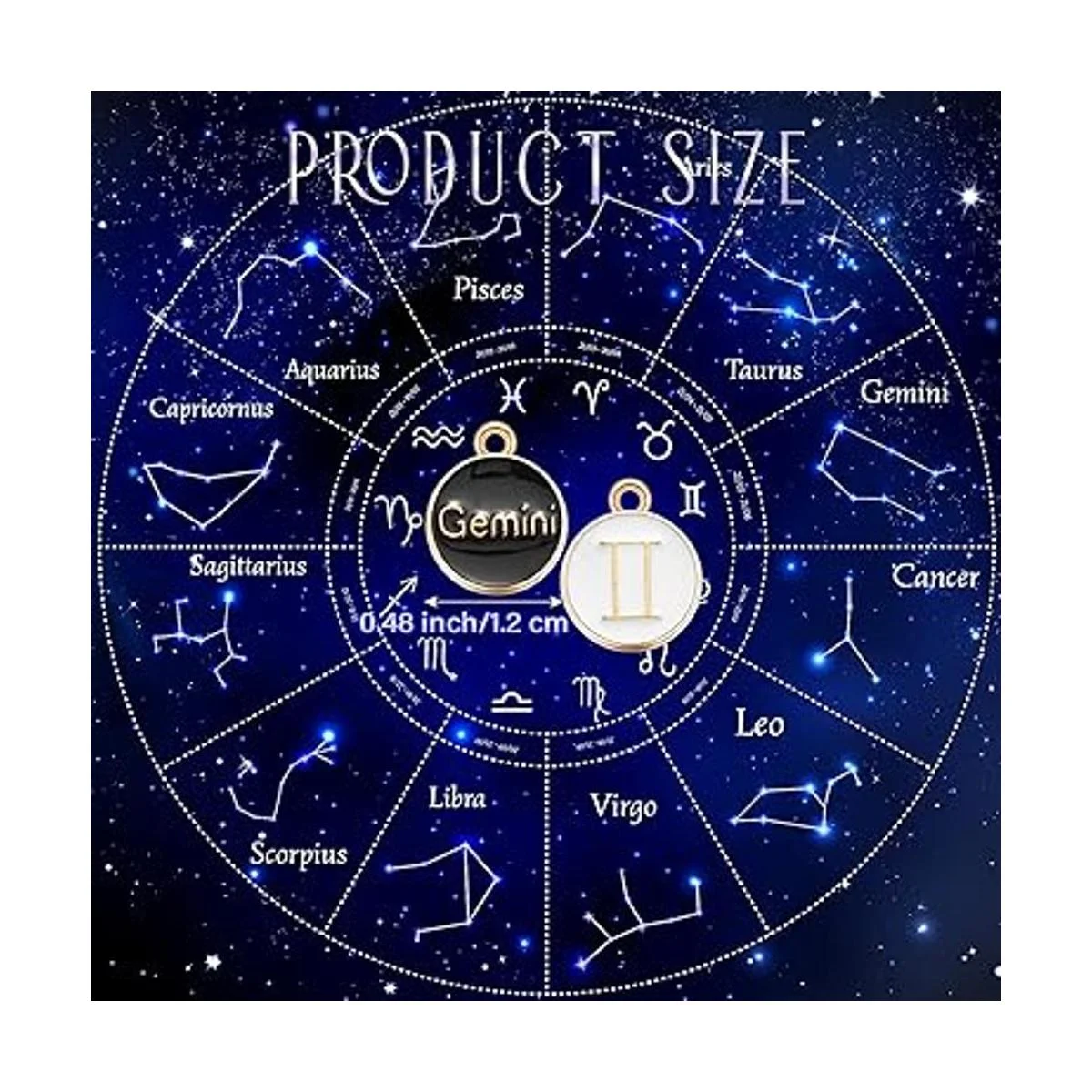 Henoyso 72 dijes de signo del zodiaco redondos de metal_6