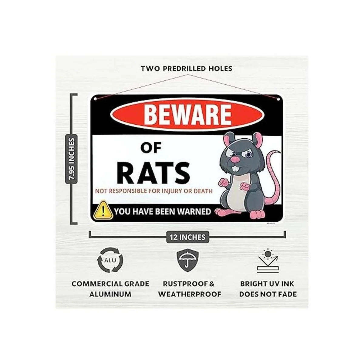 Venicor Signo de Beware of Rat 8 x 12 pulgadas_2